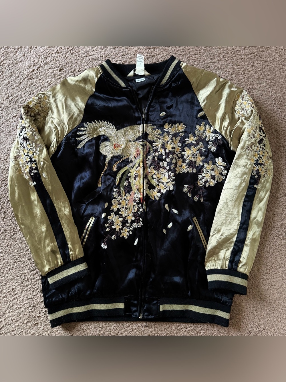 Embroidered Sukajan Satin Jacket Black/Gold M